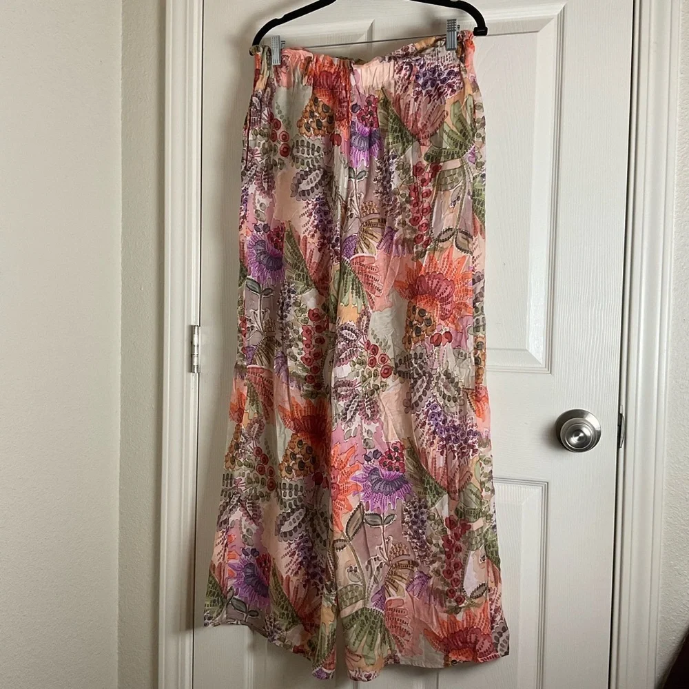Zara Floral Print Wide Leg Trousers - Size M - Picture 2 of 11